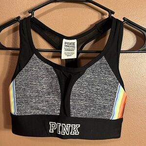 Victoria's Secret PINK Sports Bra XS Heather Gray ULTIMATE UNLINED Sport Stripes